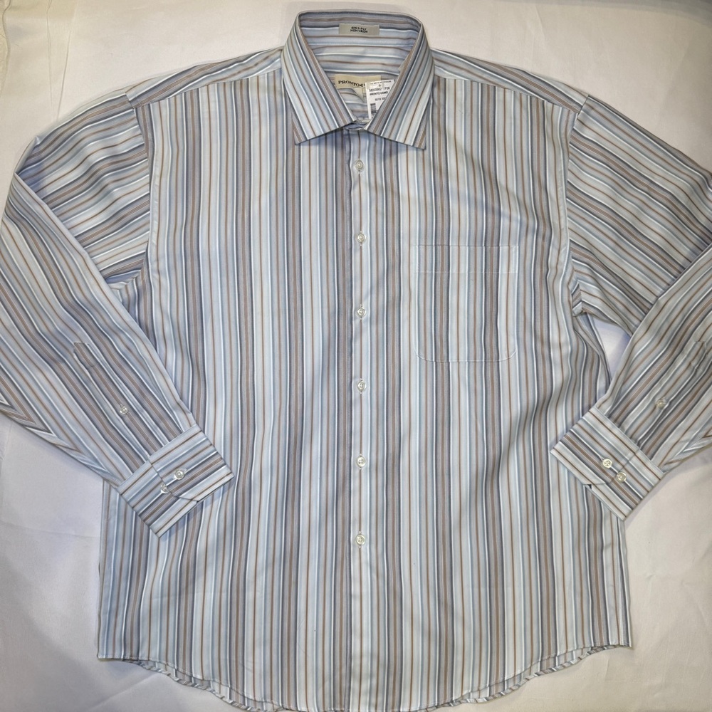 Pronto Uomo 80's 2 Ply Non-Iron Striped Button‎ Down Dress Shirt Size Large NWT